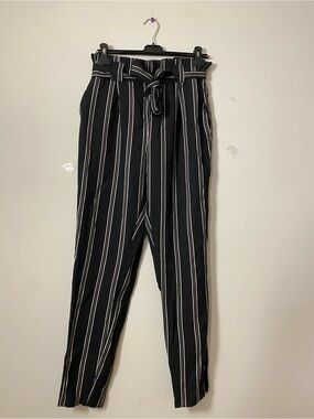 twik Black and White Striped Paperbag Waist Pants